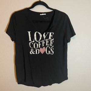 Maurices, graphic tee, love, coffee and dogs, size medium